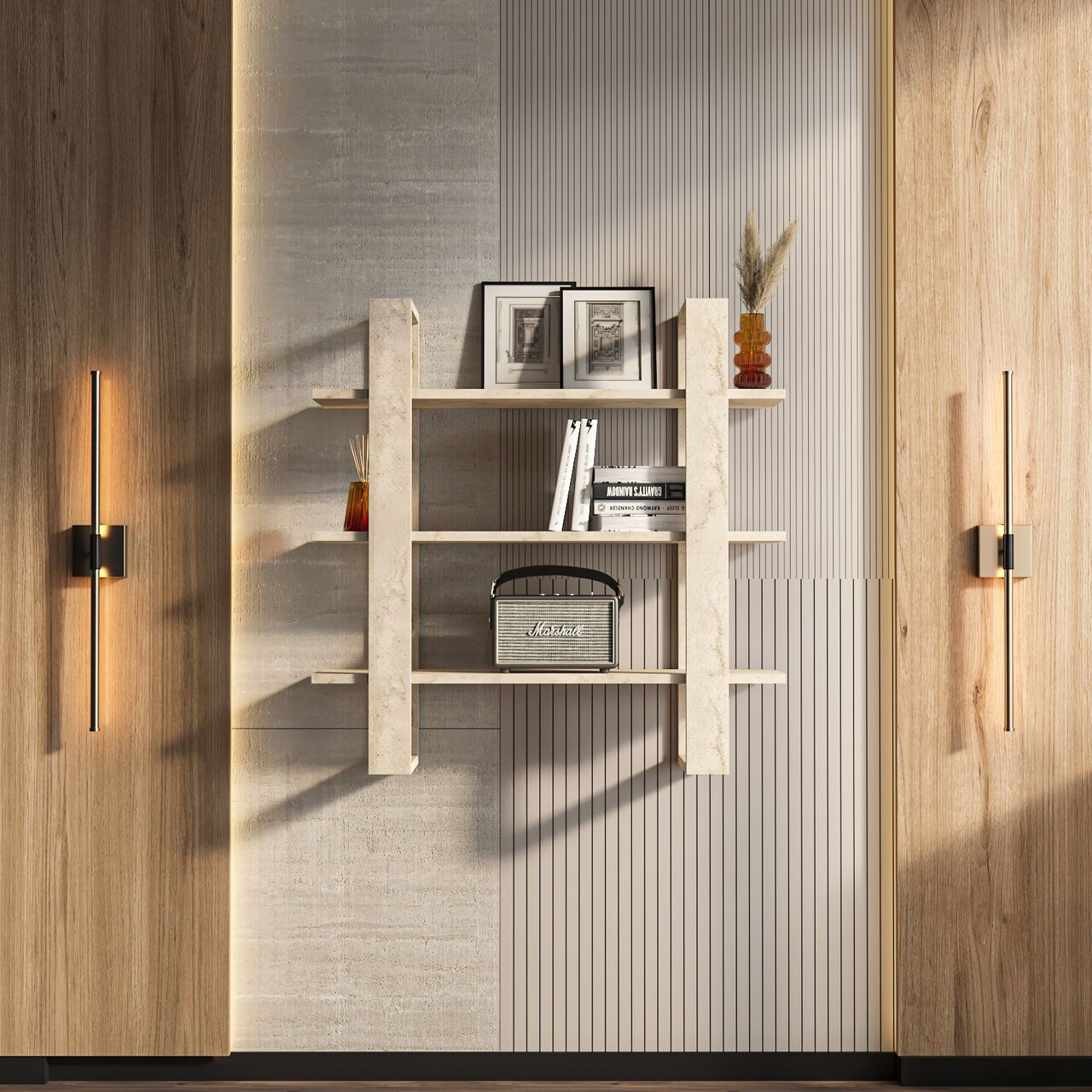 Raft de perete, Hanah Home, Suno, 90x90x22 cm, Travertin - imagine 6